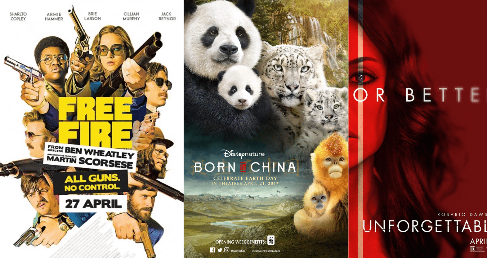 Free Fire, Born in China, Unforgettable posters