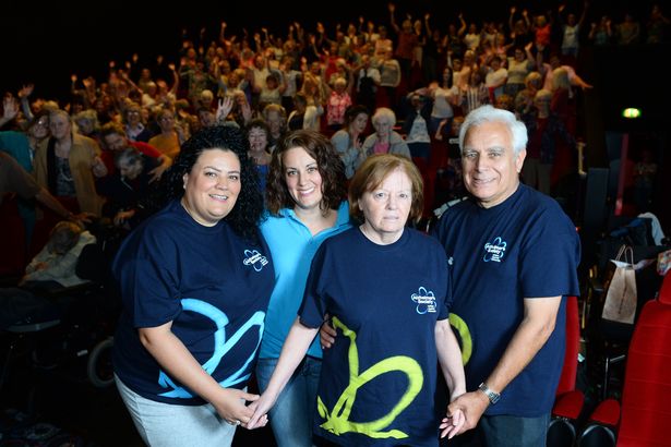 Shirley, with her daughters and husband David, at the special Cineworld screening. (Image: Tom Martin/Wales News Service).`