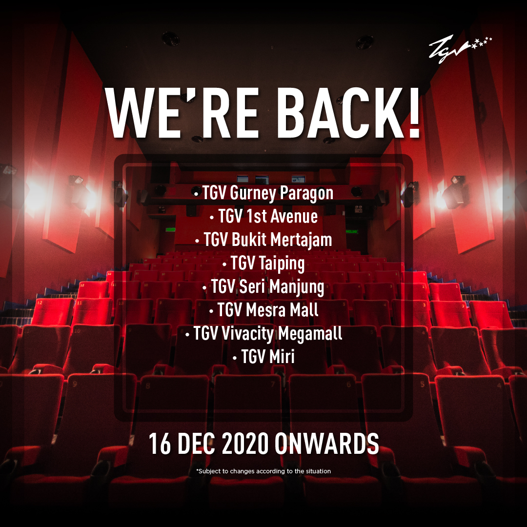 TGV Cinemas Reopens Selected Locations on 16 December 2020 Onwards