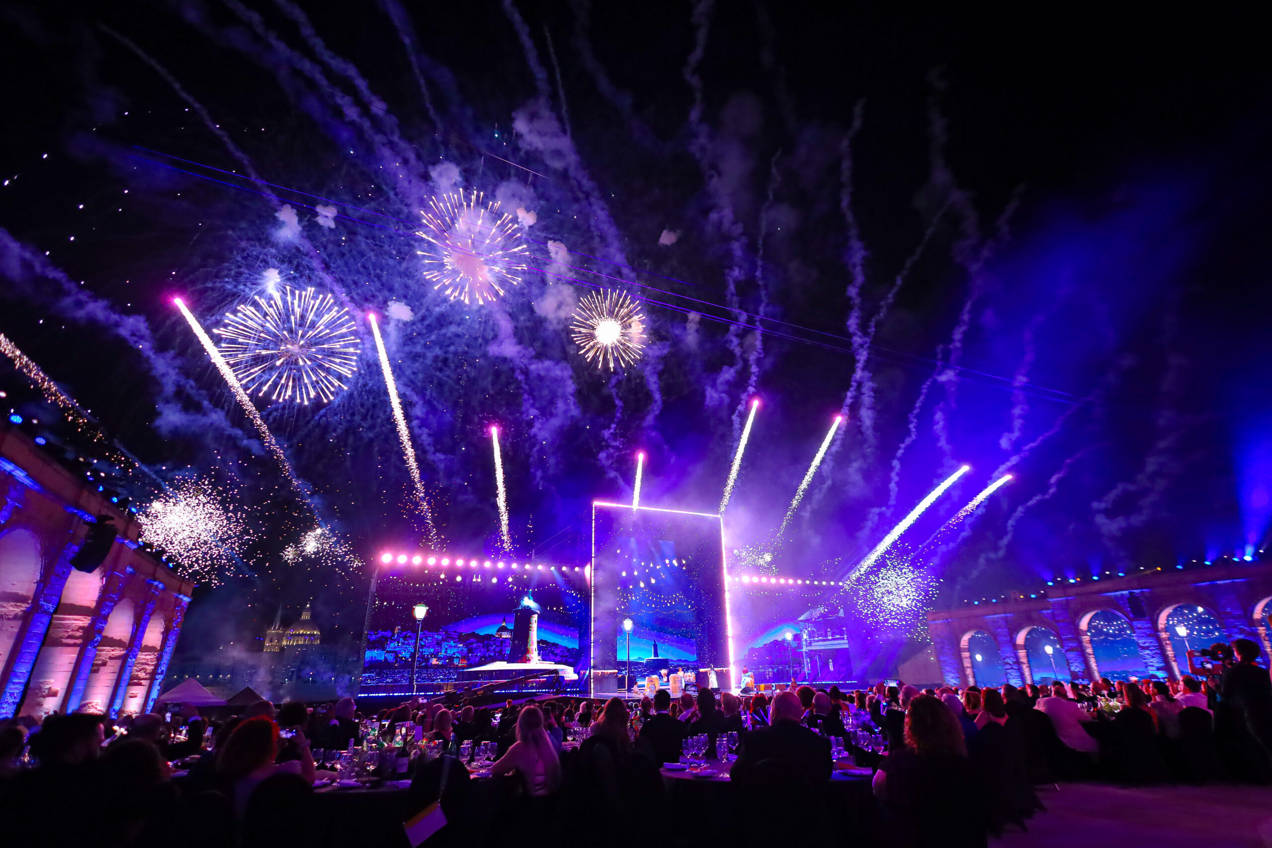 A fireworks display over Fort Manoel, during the Golden Bee Awards Ceremony