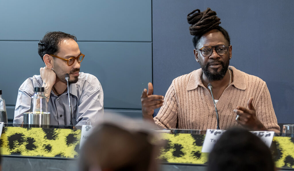 (From Left) Moderator Mitchell Harper and producer Neigeme Glasgow-Maeda during the Building Sustainable Film Ecosystems in Africa panel at the 78th Locarno Film Festival on August 9, 2025