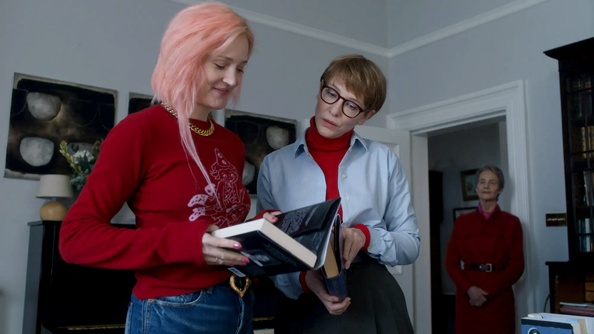 Vicky Krieps, Cate Blanchett and Charlotte Rampling stand from left to right, in Jim Jarmusch's "Father Mother Sister Brother"