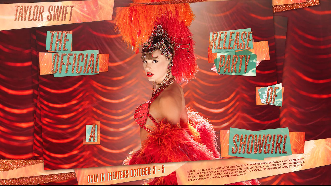 "Taylor Swift | The Official Release Party of a Showgirl” hits global cinemas Oct 3–5 to celebrate her 12th album