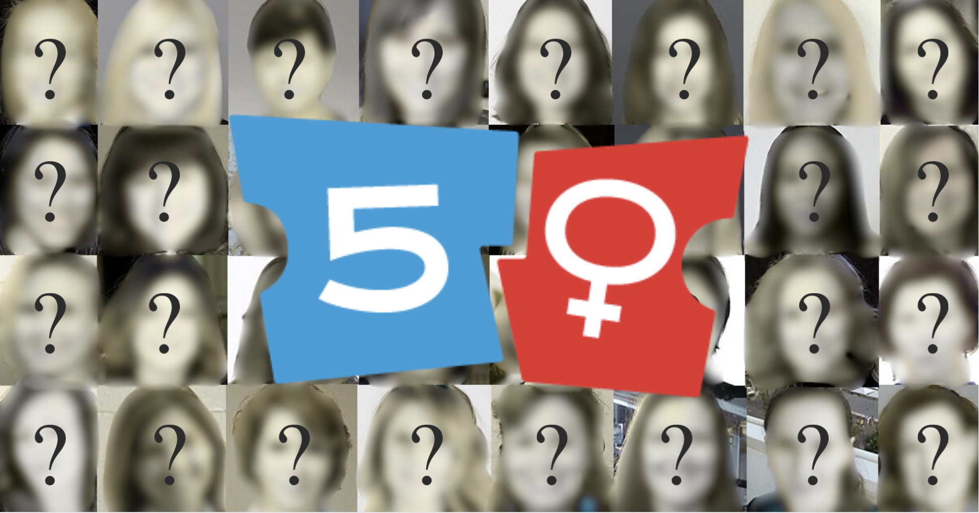 A montage of blurred faces, each with a question mark over it, sit behind the number ’50’ in Celluloid Junkie’s signature colours, blue and red