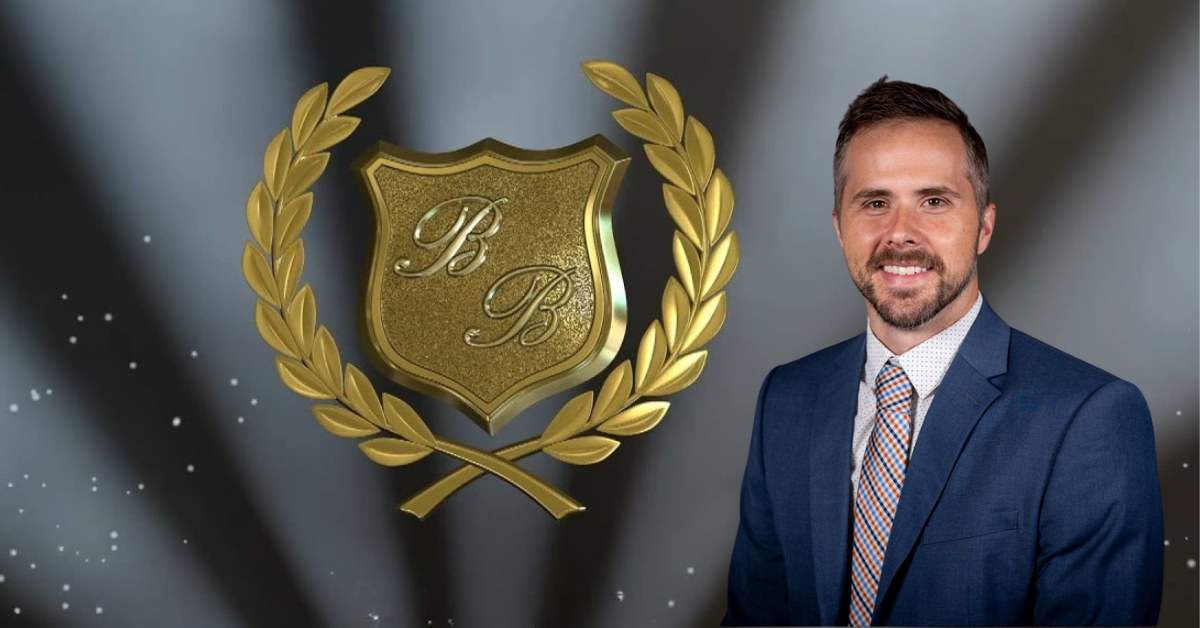 The B&B Theatres logo sits to the left of the image, with Paul Farnsworth on the right, against a grey and white movie lights background