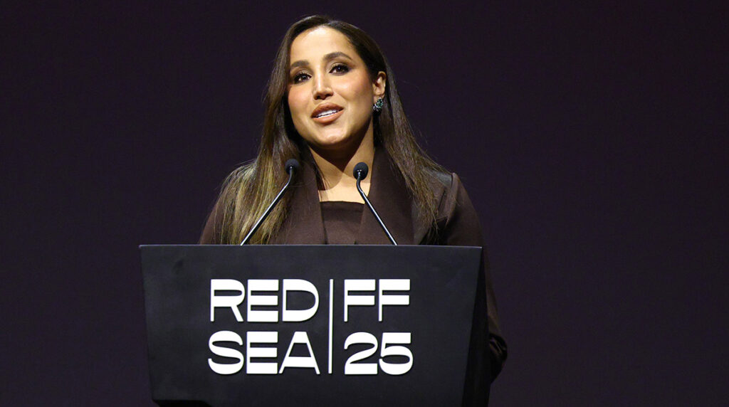 Jomana R. Alrashid speaks onstage during the Opening Ceremony at the Red Sea International Film Festival 2025 on December 04, 2025 in Jeddah, Saudi Arabia