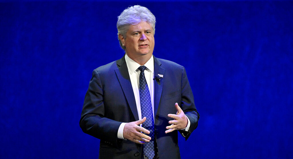 Michael O’Leary, President & CEO, Cinema United, speaks onstage during CinemaCon 2026 - The State of the Industry at The Colosseum at Caesars Palace during CinemaCon on April 16, 2026 in Las Vegas, Nevada.