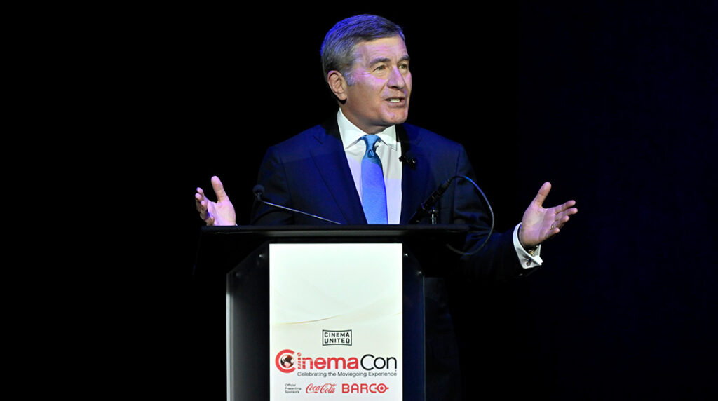 Charles Rivkin, Chairman & CEO, MPA, speaks during the CinemaCon 2026 - The State of the Industry and NEON Presentation at The Dolby Colosseum at Caesars Palace during CinemaCon, the official convention of Cinema United, on April 14, 2026, in Las Vegas, Nevada.