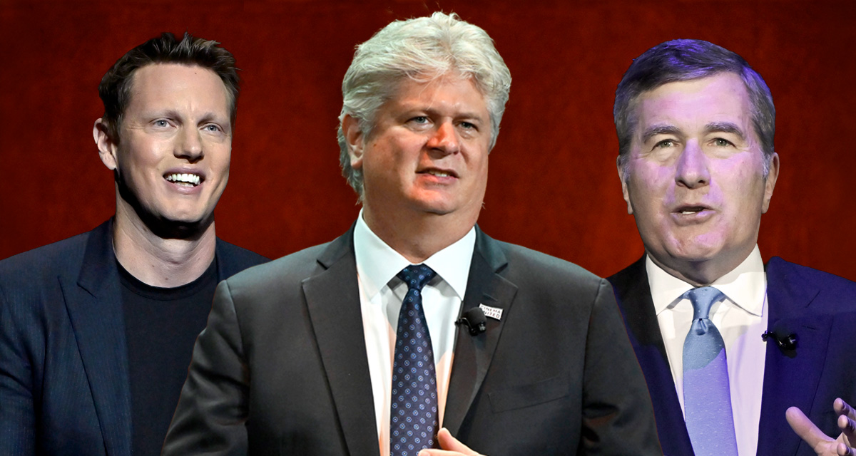 CinemaCon 2026 - David Ellison of Paramount Skydance, Michael O'Leary of Cinema United and Charles Rivkin of the Motion Picture Association