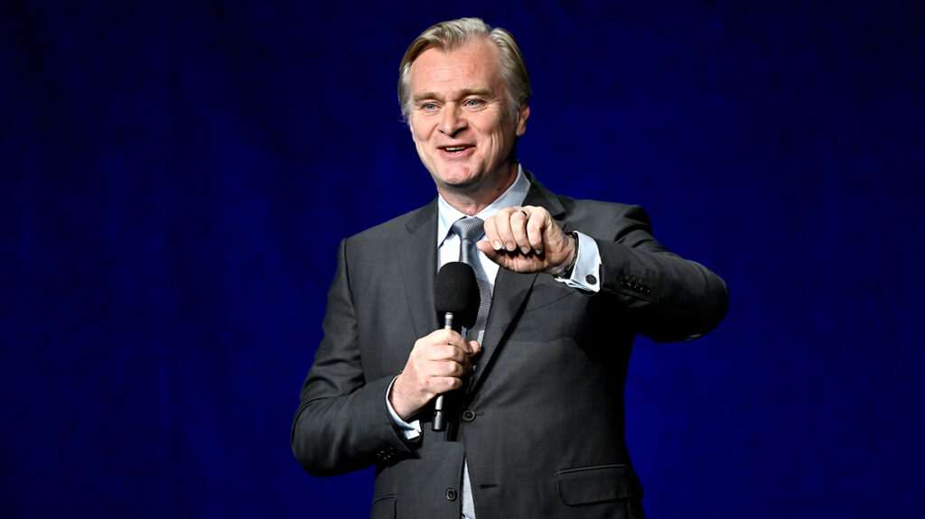 Filmmaker Christopher Nolan speaks onstage during the Universal Pictures and Focus Features Presentation at The Colosseum at Caesars Palace during CinemaCon on April 15, 2026, in Las Vegas, Nevada.