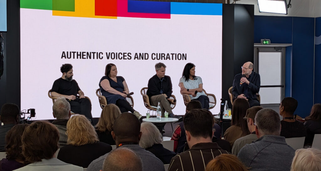 (From left) Daniel Berger, President at Oscilloscope Pictures; Sarah Mosses, Founder & CEO of Together Films; John Nein, Senior Programmer & Director of Strategy, Sundance Film Festival; Sharon 'Rocky' Roggio, Founder & Creative Director, 1946 Studios; and moderator Iddo Patt, CEO & Co-Founder of Eventive (Photo: Eventive)