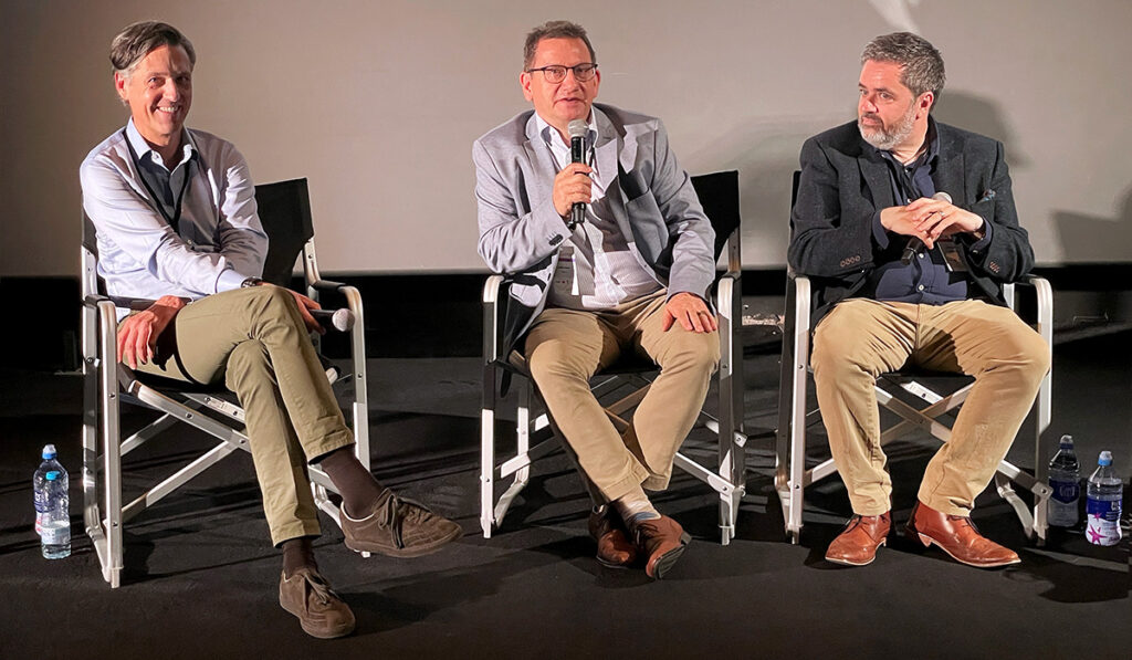 (From Left) Gregory Theile (Kinopolis Group), Tomasz Jagiello (Helios Cinemas) and Karl Geraghty (Stella Cinemas) during the panel discussion with 2025-2026 ICTA EMEA Award Winners at the ICTA 2026 Cinema Technology Experience on June 21, 2026 in Barcelona Spain
