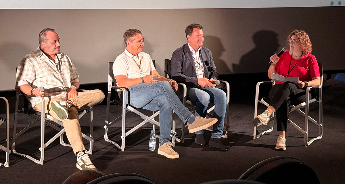 (From Left) Juan Garcia (Odeon Multicines), Howard Kiedaisch (DCDC), Christof Papousek (Cineplexx) and Marion Rosset (ADDE) during the Technologies Shaping Tomorrow’s Cinema Experiences panel at the ICTA 2026 Cinema Technology Experience on June 21, 2026 in Barcelona Spain