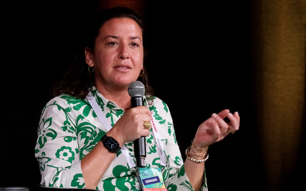 Laure de Boissard, Managing Director of Pathé Cinémas France during the executive roundtable panel at CineEurope 2026 in Barcelona Spain on June 22, 2026.