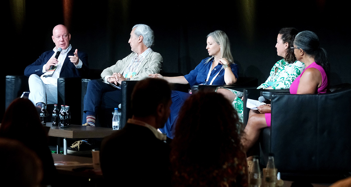 Eddy Duquenne, CEO of Kinepolis, Javier Sotomayor from Cineworld, Anna Marsh, CEO of StudioCanal, Laure de Boissard of Pathé France and Sharon Reid of Cinema First during the executive roundtable panel at CineEurope 2026 in Barcelona Spain on June 22, 2026.