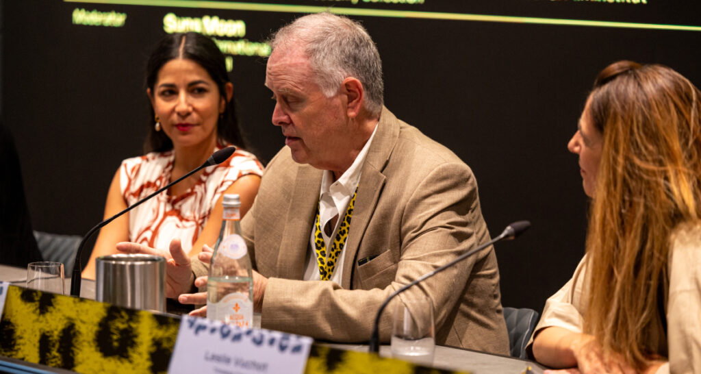 (From left) Amy Homma of the Academy Museum, Eddie Muller of the Film Noir Foundation, and Leslie Vuchot of Timeless Cinema participated in Locarno Pro’s Heritage Monday roundtable, “How Classic Cinema Finds New Audiences" on August 10, 2026. (Photo: courtesy of Locarno Film Festival/Ti-Press)