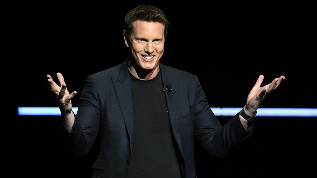 David Ellison, CEO of Paramount Skydance, speaks during the Paramount presentation at CinemaCon 2026 at The Colosseum at Caesars Palace during CinemaCon on April 16, 2026 in Las Vegas, Nevada.