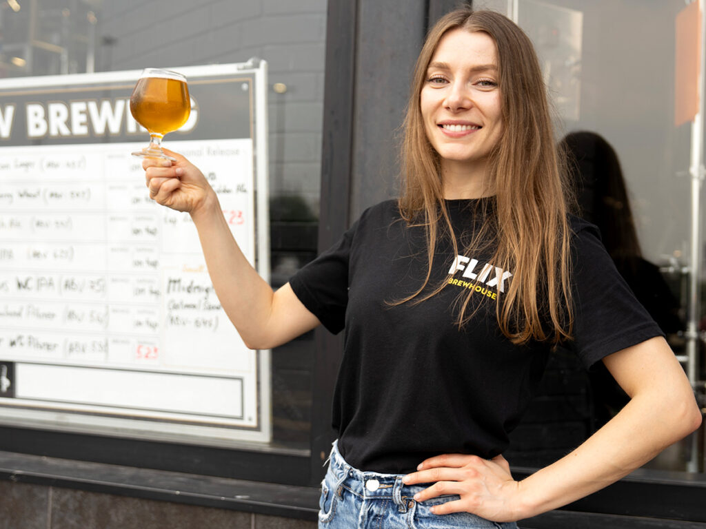 Oleksandra "Sasha" Berezhnyk is the Head Brewer the Flix Brewhouse in Roundrock, Texas. Originally from Ukraine, Berezhnyk has twice brewed a seasonal beer called Kutia, inspired by the traditional Ukrainian holiday dish. Flix donates USD $2 of every pint sold of Kutia to the Liberty Ukraine Foundation.