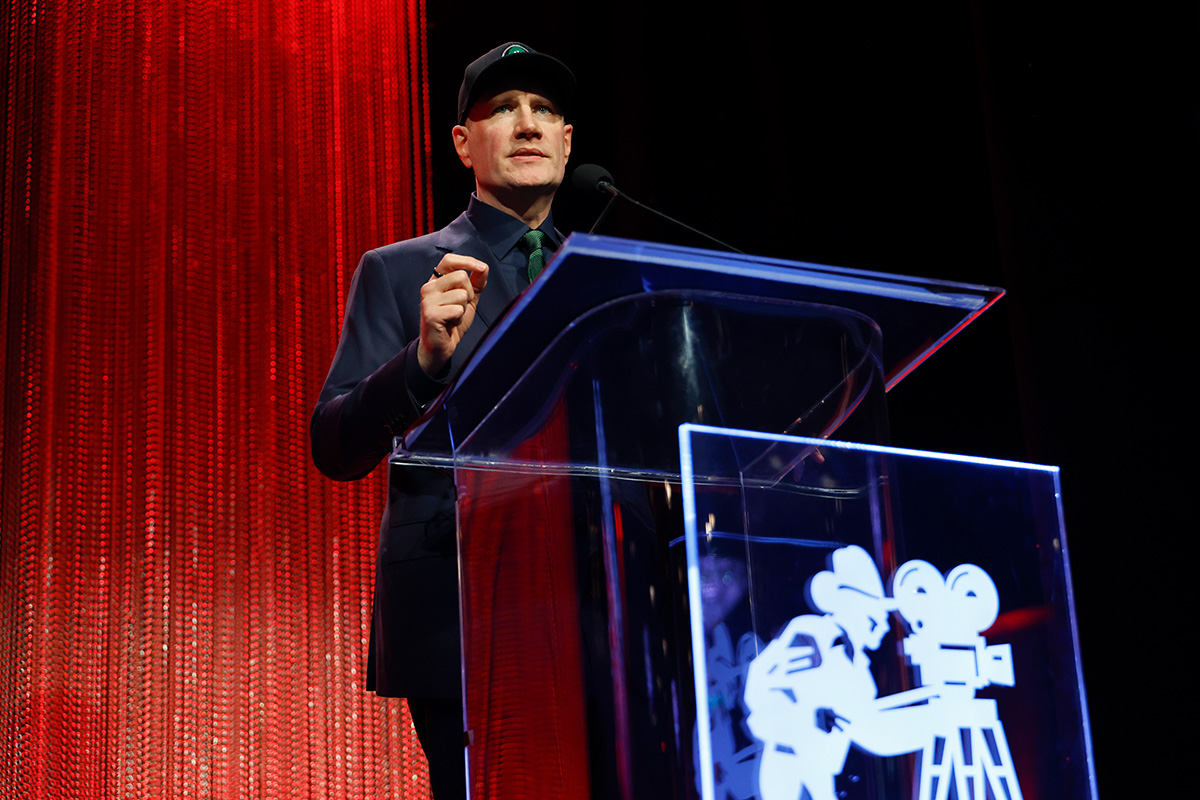 Kevin Feige speaks at the 2026 Will Rogers Pioneer of the Year Dinner honoring Kevin Feige on Sept. 30, 2026 in Beverly Hills, California.