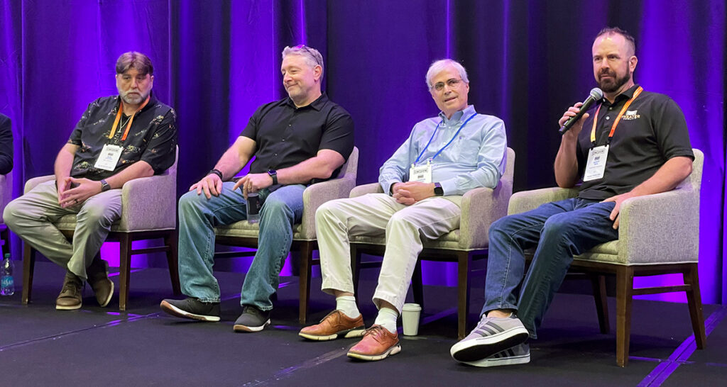 (From Left) Rob Crocker from The Boxoffice Company, Brandon Calder of CinemaPlus, Charles Frankel of Insight Cinema Solutions and Scott Beck from TheaterToolkit during CinéShow 2026 in Dallas, Texas on August 25, 2026.