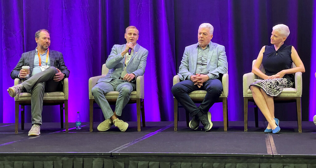 (From Left) Adam Rymer of Regal, Brock. Bagby of B&B Theatres, Valmir Fernandes from Cinemark and Nicole Woods of RealD, during CinéShow 2026 in Dallas, Texas on August 25, 2026.