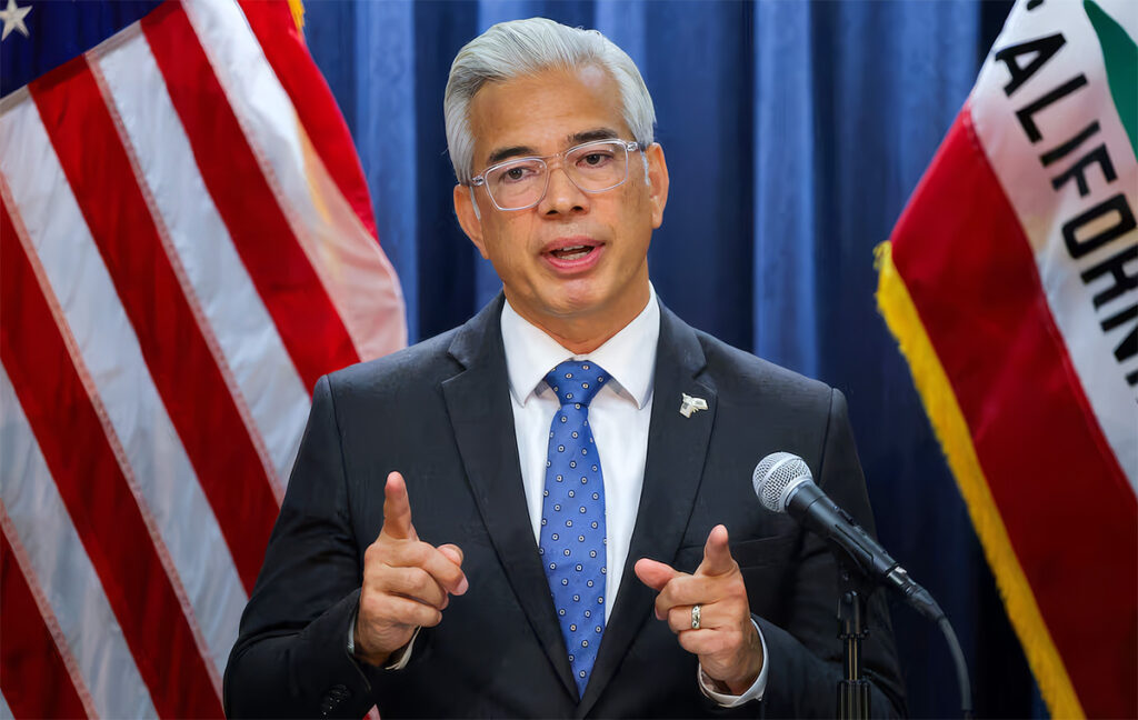 California Attorney General Rob Bonta in Los Angeles on September 21, 2026 announcing a settlement with Paramount Skydance to the antitrust lawsuit blocking the company's USD $110 billion acquisition of Warner Bros. Discovery