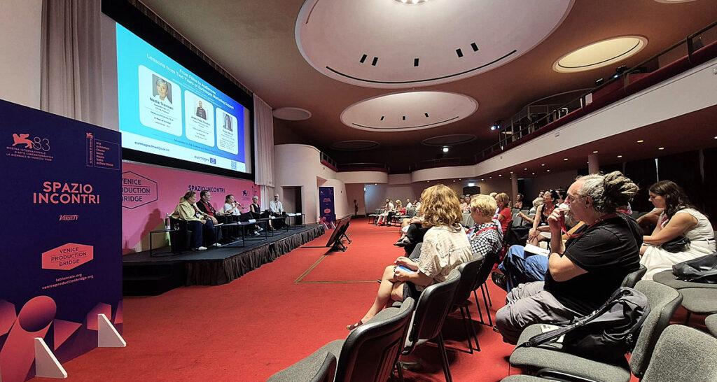 The “From Film to Audience: Lessons from Two Years of Eurimages Marketing Support” panel at the Venice Production Bridge tackled the thorny issue of how difficult it can be to start film marketing early. (Photo: Davide Abbatescianni)